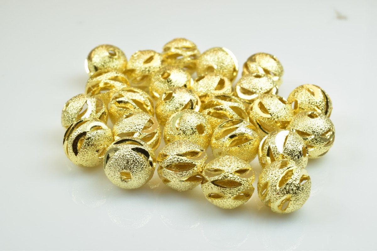 100 PCs Gold Plated Carved Round Beads 6mm/8mm/10mm Diamond Cut For Jewelry Making jewelry making supplies - detail image 3