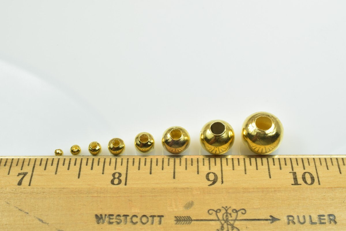 Plain Gold Plated Carved Round Beads 2mm/3mm Plain Ball Beads With Big Hole For Jewelry Making jewelry making supplies - d...