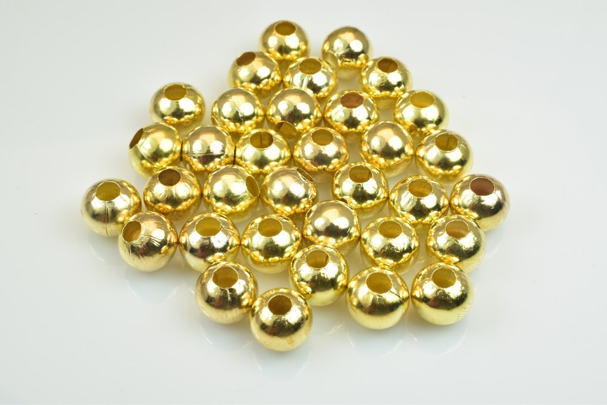 Plain Gold Plated Carved Round Beads 2mm/3mm Plain Ball Beads With Big Hole For Jewelry Making jewelry making supplies - d...