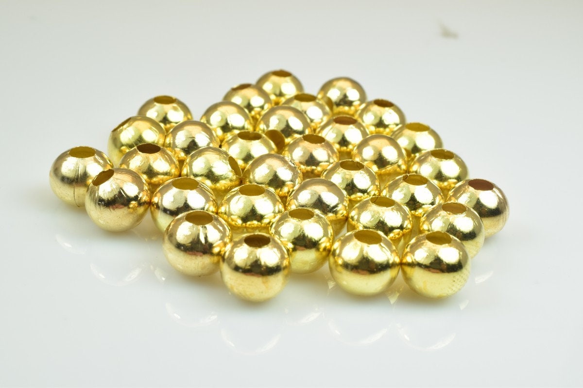 Plain Gold Plated Carved Round Beads 2mm/3mm Plain Ball Beads With Big Hole For Jewelry Making jewelry making supplies - d...