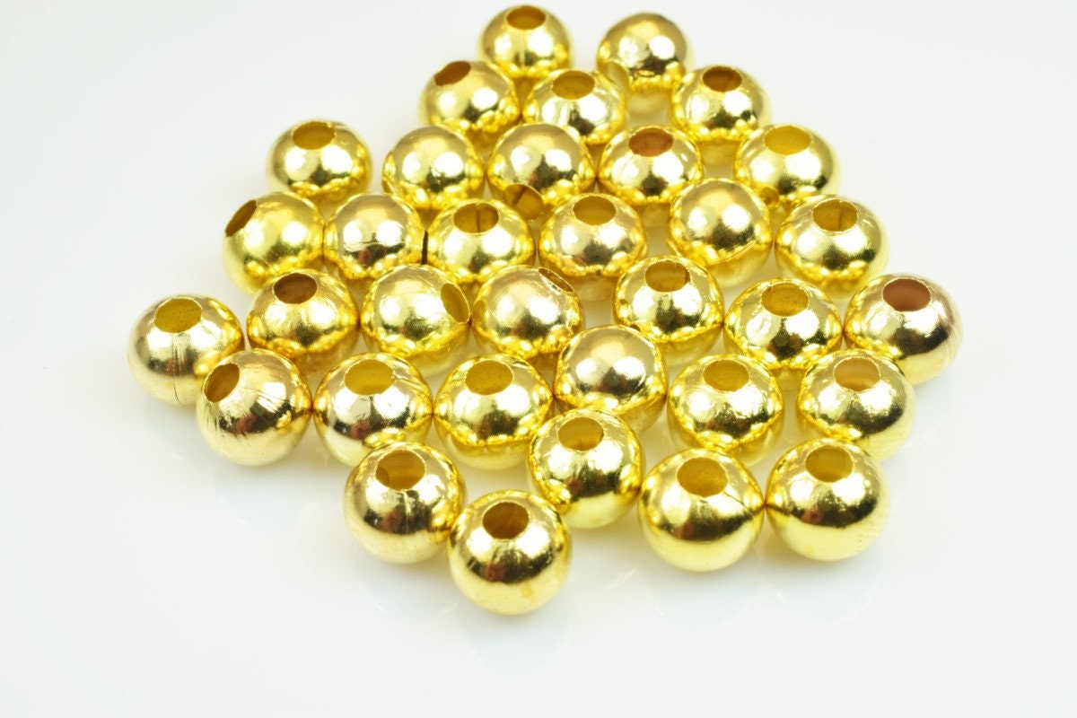 Plain Gold Plated Carved Round Beads 2mm/3mm Plain Ball Beads With Big Hole For Jewelry Making jewelry making supplies