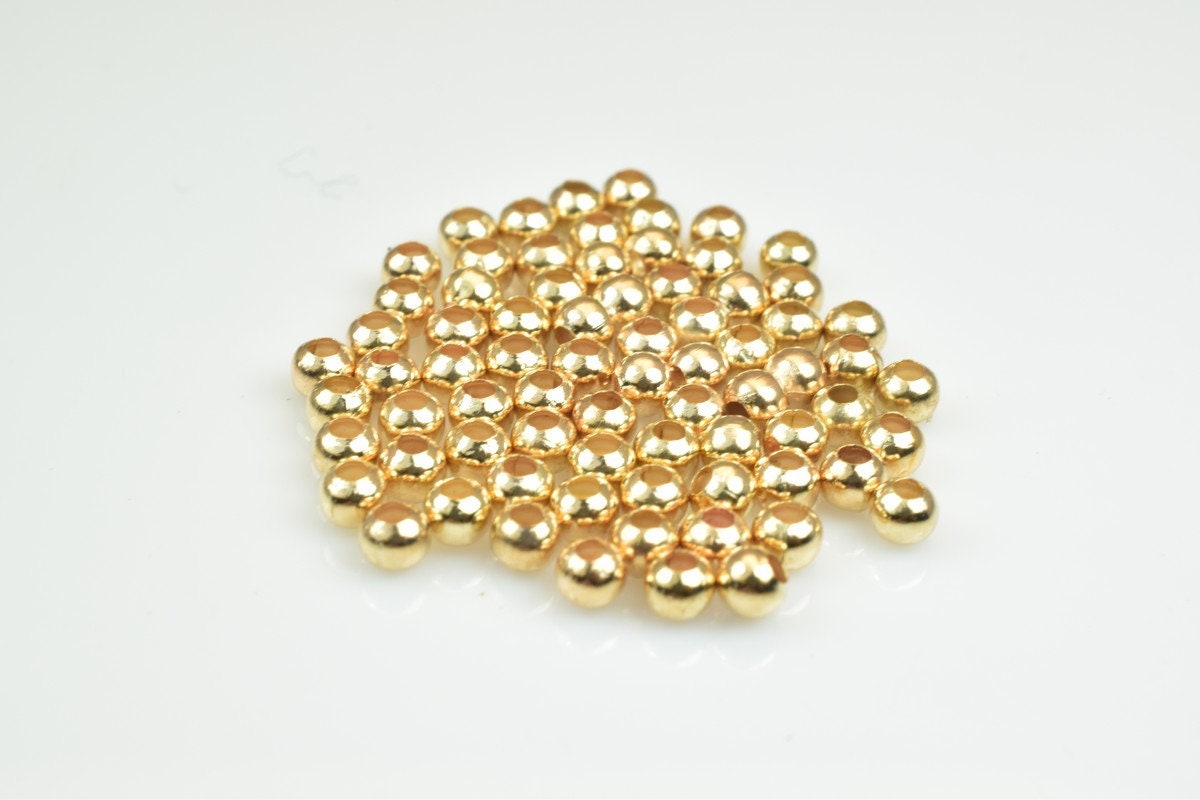 Plain Pinky 18K Gold Plated Carved Round Beads 2mm/3mm Plain Ball Beads With Big Hole For Jewelry Making jewelry making su...