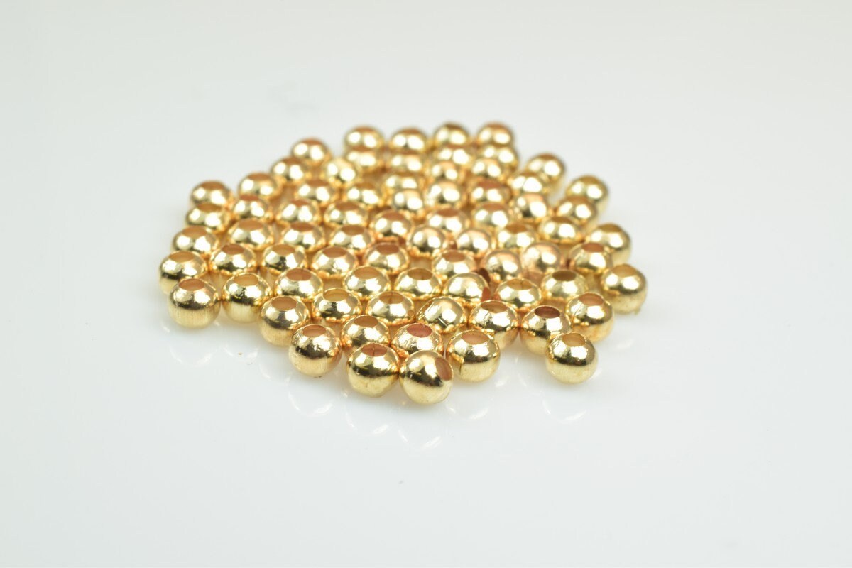 Plain Pinky 18K Gold Plated Carved Round Beads 2mm/3mm Plain Ball Beads With Big Hole For Jewelry Making jewelry making su...