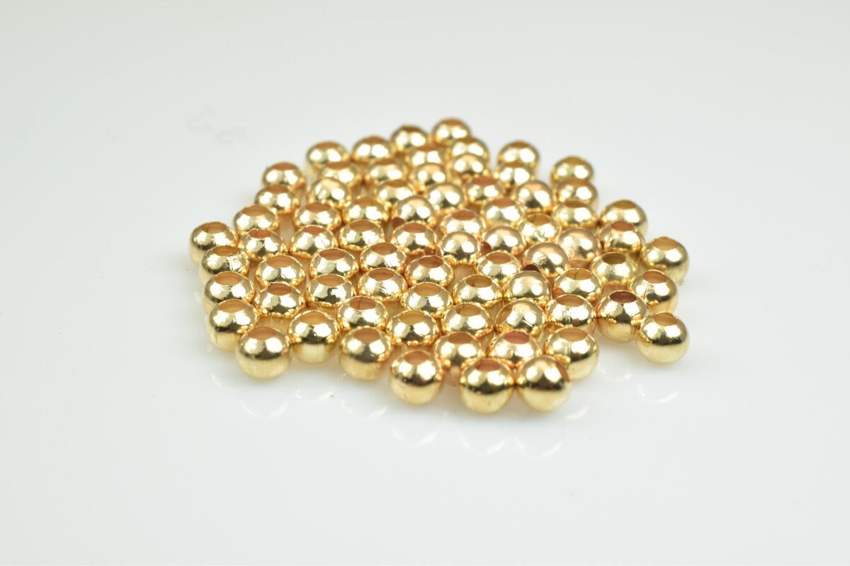 Plain Pinky 18K Gold Plated Carved Round Beads 2mm/3mm Plain Ball Beads With Big Hole For Jewelry Making jewelry making su...