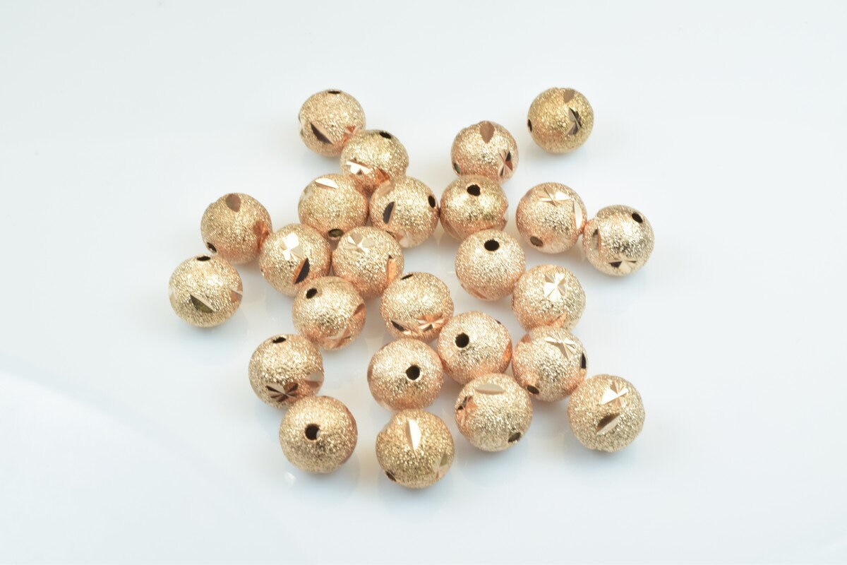 100 PCs Rose Gold Plated Carved Round Beads 6mm/8mm/10mm Diamond Cut For Jewelry Making jewelry making supplies - detail i...