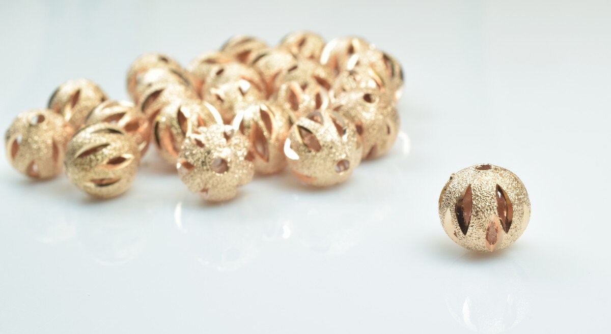 100 PCs Rose Gold Plated Carved Round Beads 6mm/8mm/10mm Diamond Cut For Jewelry Making jewelry making supplies - detail i...