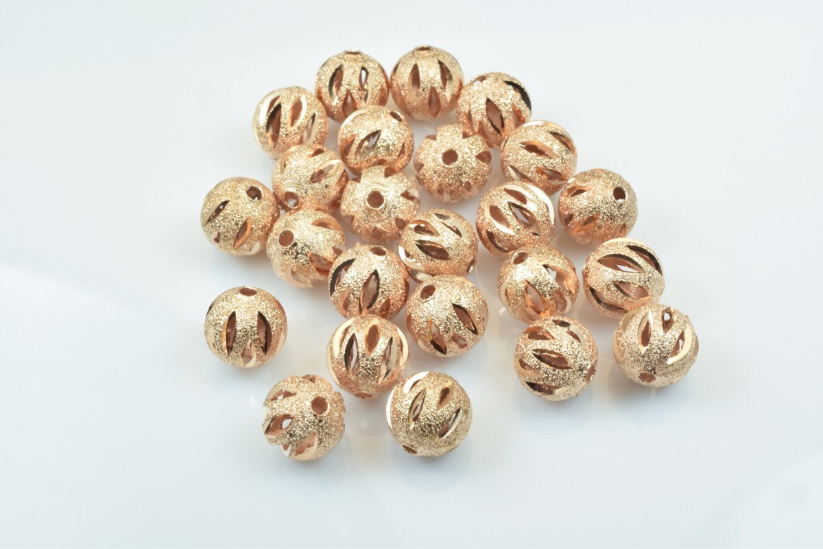 100 PCs Rose Gold Plated Carved Round Beads 6mm/8mm/10mm Diamond Cut For Jewelry Making jewelry making supplies - detail i...