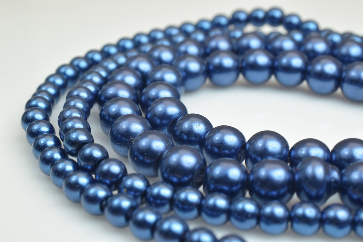 Glass Pearl Beads Round Gold Size 4mm/6mm Shine Royal Blue Round Ball Beads for Jewelry Making Item#F jewelry making suppl...