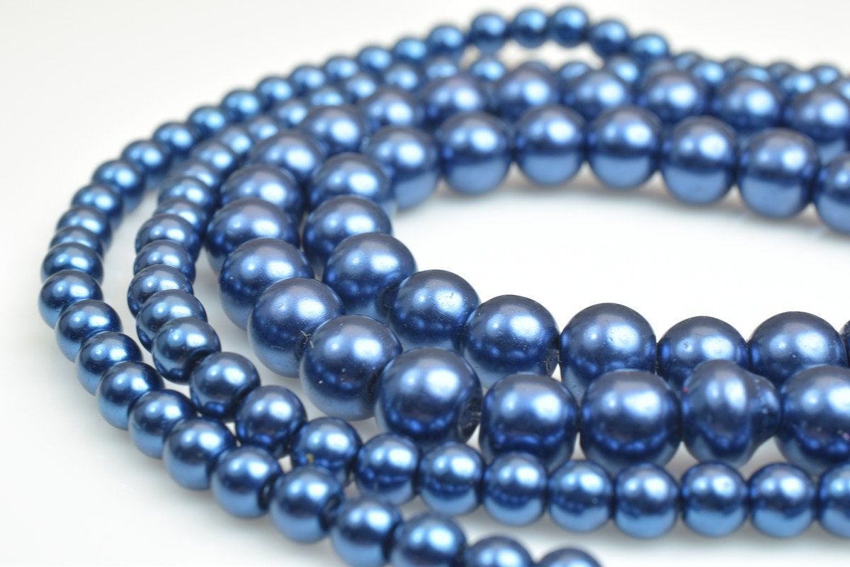 Glass Pearl Beads Round Gold Size 4mm/6mm Shine Royal Blue Round Ball Beads for Jewelry Making Item#F jewelry making suppl...