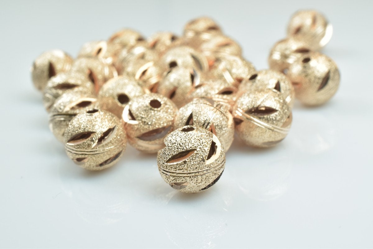 100 PCs Rose Gold Plated Carved Round Beads 6mm/8mm/10mm Diamond Cut For Jewelry Making jewelry making supplies - detail i...