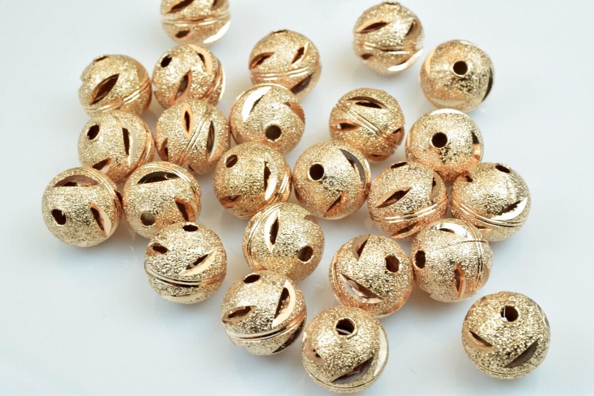 100 PCs Rose Gold Plated Carved Round Beads 6mm/8mm/10mm Diamond Cut For Jewelry Making jewelry making supplies - detail i...