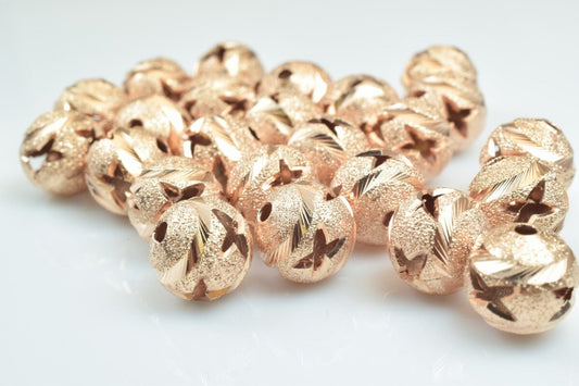 100 PCs Rose Gold Plated Carved Round Beads 6mm/8mm/10mm Diamond Cut For Jewelry Making jewelry making supplies - detail i...