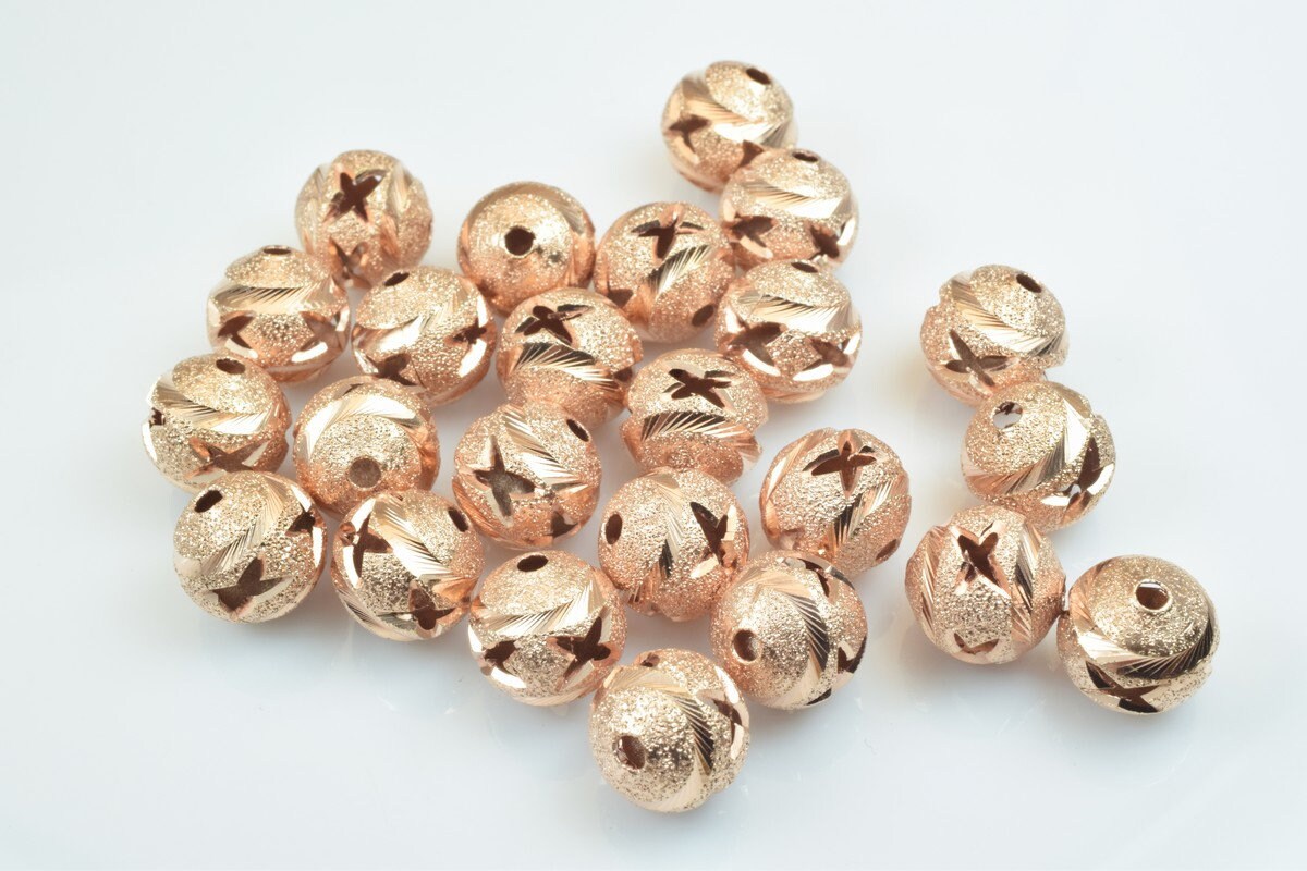 100 PCs Rose Gold Plated Carved Round Beads 6mm/8mm/10mm Diamond Cut For Jewelry Making jewelry making supplies - detail i...