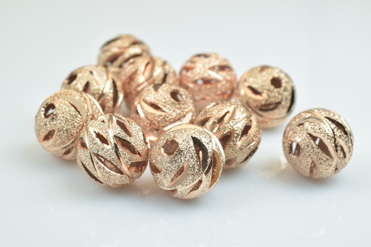 100 PCs Rose Gold Plated Carved Round Beads 6mm/8mm/10mm Diamond Cut For Jewelry Making jewelry making supplies - detail i...
