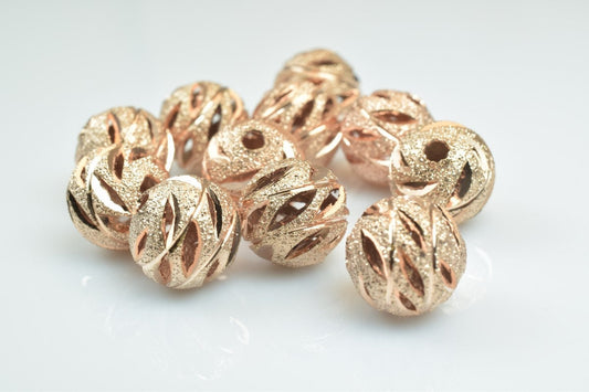 100 PCs Rose Gold Plated Carved Round Beads 6mm/8mm/10mm Diamond Cut For Jewelry Making jewelry making supplies