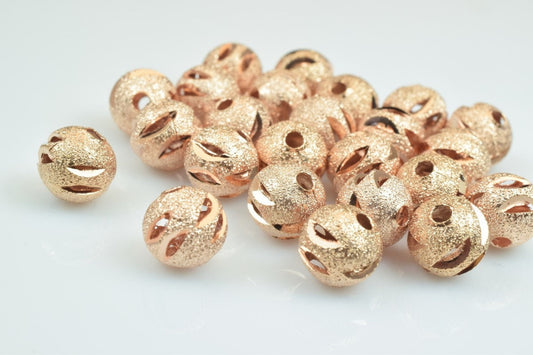 100 PCs Rose Gold Plated Carved Round Beads 8mm Diamond Cut For Jewelry Making jewelry making supplies