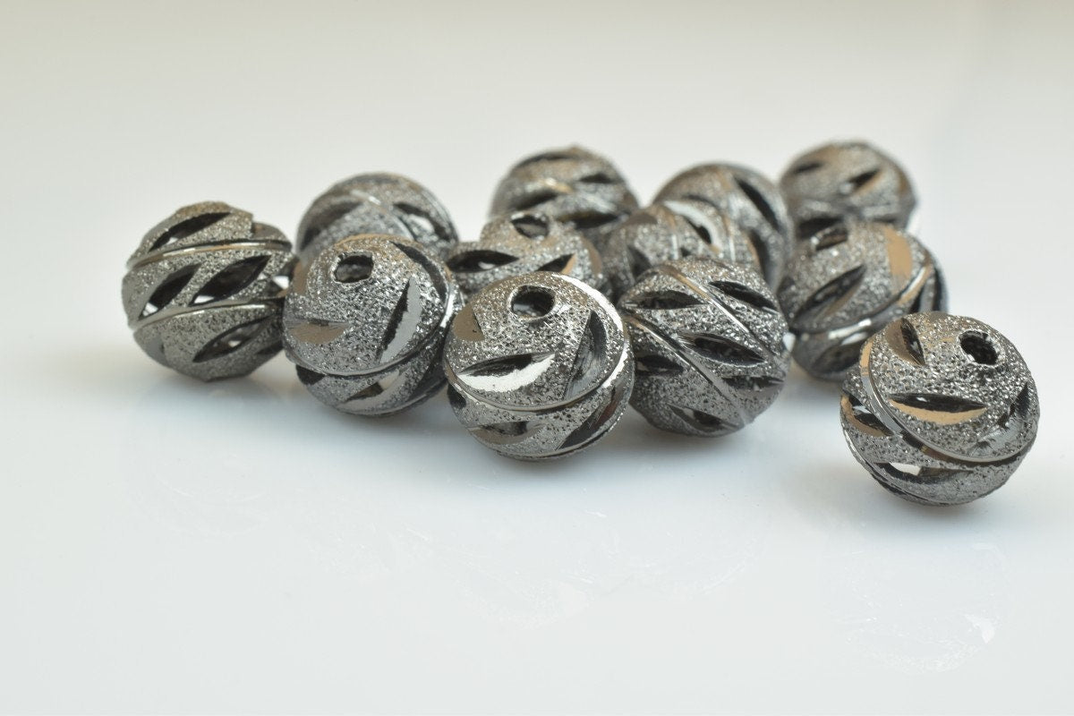 100 PCs Gun Metal Plated Black Carved Round Beads 6mm/8mm/10mm Diamond Cut For Jewelry Making jewelry making supplies - de...