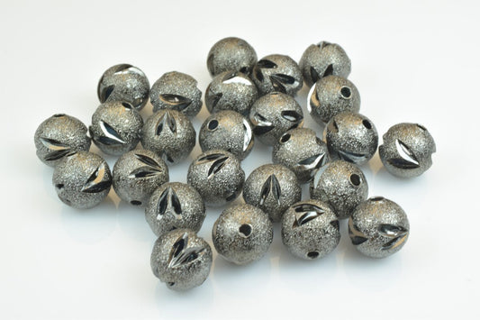 100 PCs Gun Metal Plated Black Carved Round Beads 6mm/8mm/10mm Diamond Cut For Jewelry Making jewelry making supplies - de...
