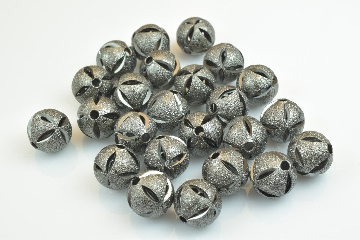 100 PCs Gun Metal Plated Black Carved Round Beads 6mm/8mm/10mm Diamond Cut For Jewelry Making jewelry making supplies - de...
