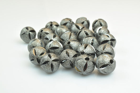 100 PCs Gun Metal Plated Black Carved Round Beads 6mm/8mm/10mm Diamond Cut For Jewelry Making jewelry making supplies - de...