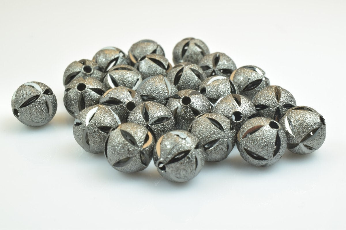 100 PCs Gun Metal Plated Black Carved Round Beads 6mm/8mm/10mm Diamond Cut For Jewelry Making jewelry making supplies - de...