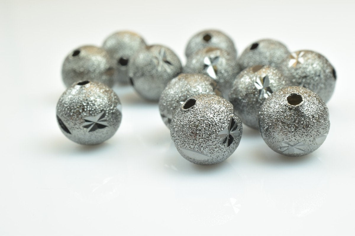 100 PCs Gun Metal Plated Black Carved Round Beads 6mm/8mm/10mm Diamond Cut For Jewelry Making jewelry making supplies - de...