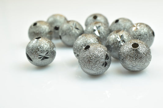 100 PCs Gun Metal Plated Black Carved Round Beads 6mm/8mm/10mm Diamond Cut For Jewelry Making jewelry making supplies - de...