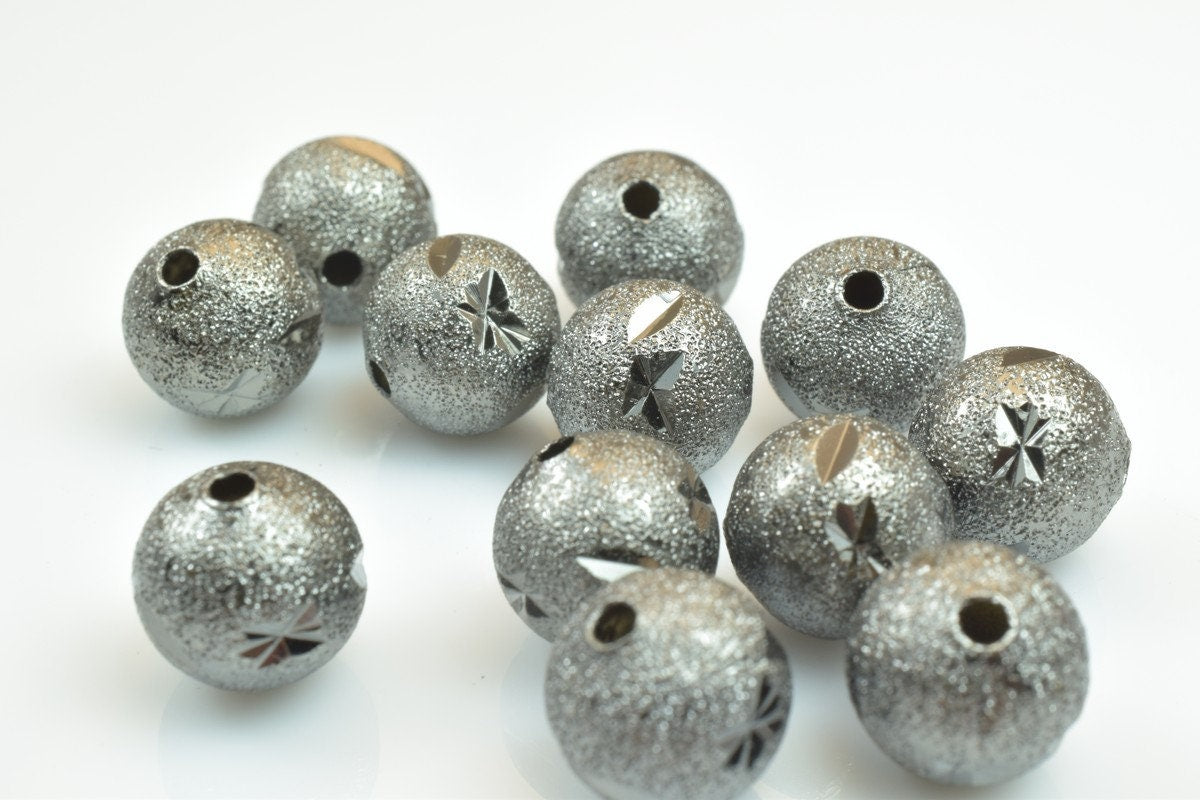 100 PCs Gun Metal Plated Black Carved Round Beads 6mm/8mm/10mm Diamond Cut For Jewelry Making jewelry making supplies