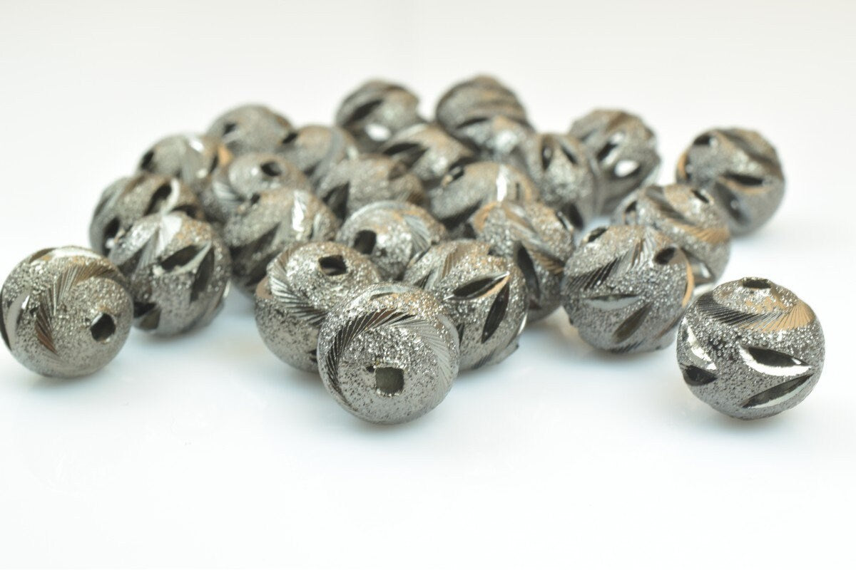 100 PCs Gun Metal Plated Black Carved Round Beads 6mm/8mm/10mm Diamond Cut For Jewelry Making jewelry making supplies - de...