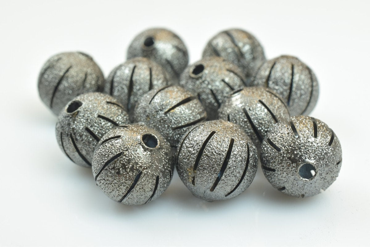 100 PCs Gun Metal Plated Black Carved Round Beads 6mm/8mm/10mm Diamond Cut For Jewelry Making jewelry making supplies - de...