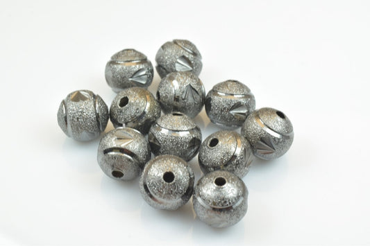 100 PCs Gun Metal Plated Black Carved Round Beads 6mm/8mm/10mm Diamond Cut For Jewelry Making jewelry making supplies - de...