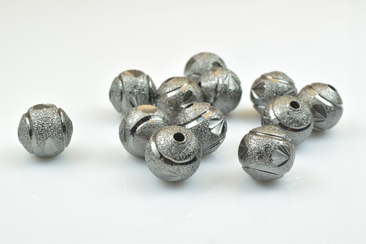 100 PCs Gun Metal Plated Black Carved Round Beads 6mm/8mm/10mm Diamond Cut For Jewelry Making jewelry making supplies - de...
