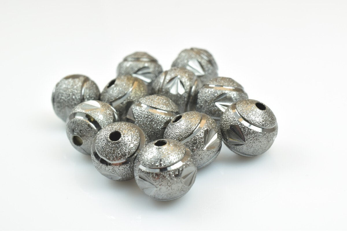 100 PCs Gun Metal Plated Black Carved Round Beads 6mm/8mm/10mm Diamond Cut For Jewelry Making jewelry making supplies - de...