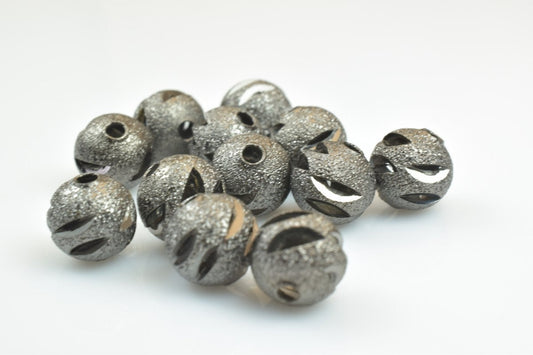 100 PCs Gun Metal Plated Black Carved Round Beads 6mm/8mm/10mm Diamond Cut For Jewelry Making jewelry making supplies - de...