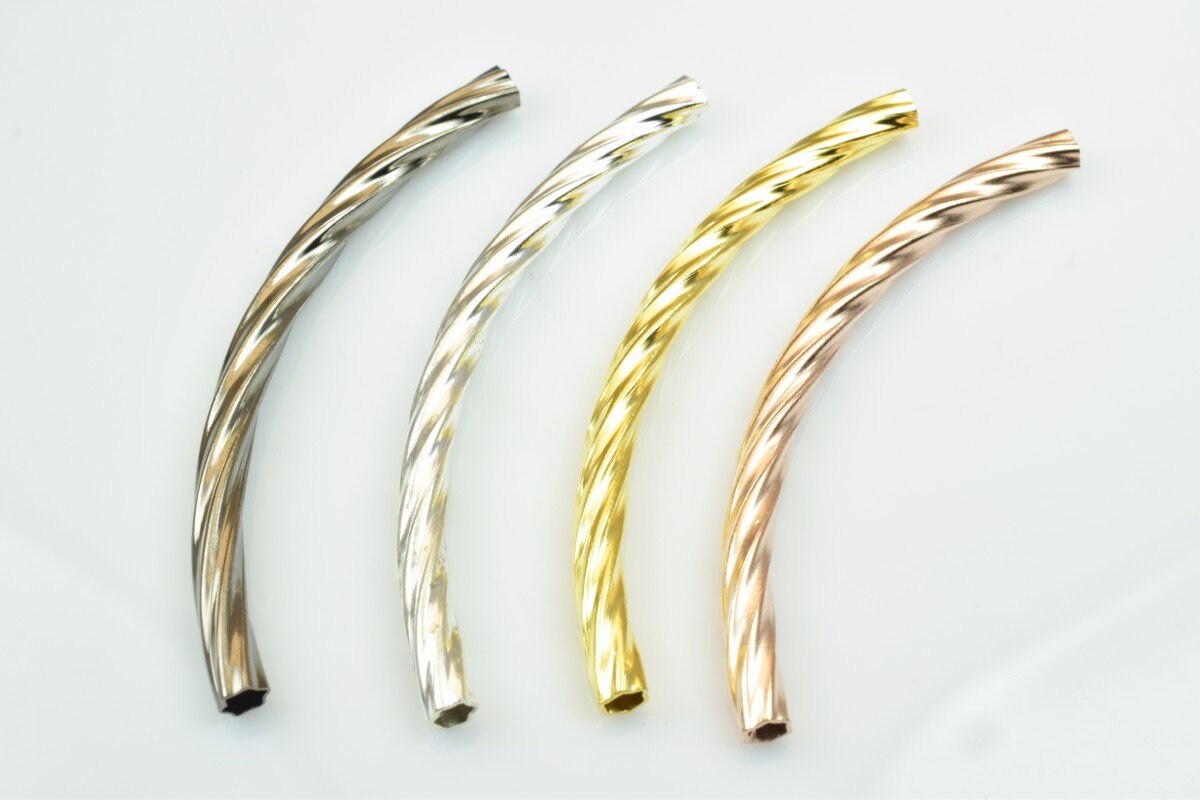 12 PCs Curve Tube Jewelry Finding Beads  3x40mm/3x45mm/3x50mm Diamond Cut Gold/Silver/Gun Metal/ RoseGold For Jewelry Maki...