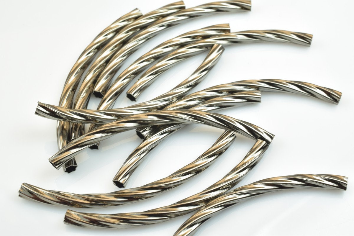12 PCs Curve Tube Jewelry Finding Beads  3x40mm/3x45mm/3x50mm Diamond Cut Gold/Silver/Gun Metal/ RoseGold For Jewelry Maki...