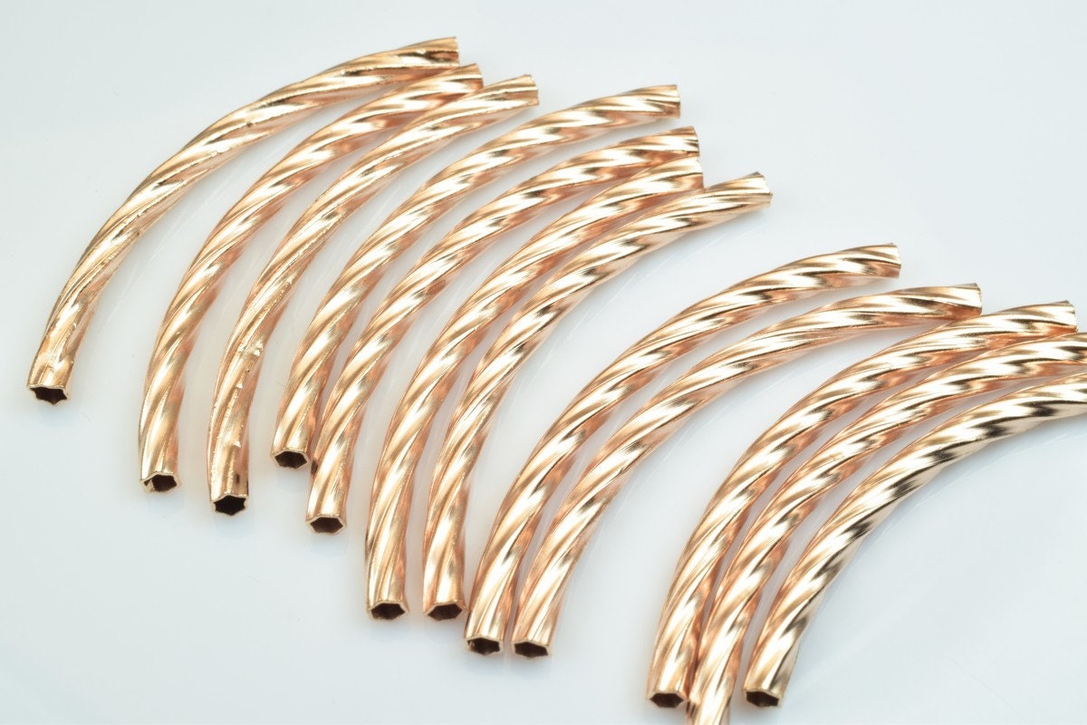 12 PCs Curve Tube Jewelry Finding Beads  3x40mm/3x45mm/3x50mm Diamond Cut Gold/Silver/Gun Metal/ RoseGold For Jewelry Maki...