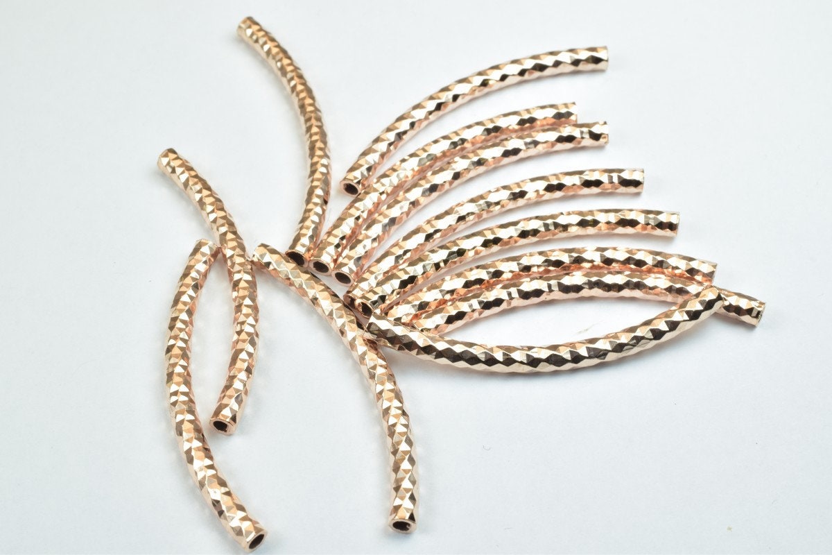 12 PCs Curve Tube Jewelry Finding Beads  3x40mm/3x45mm/3x50mm Diamond Cut Gold/Silver/ RoseGold For Jewelry Making jewelry...