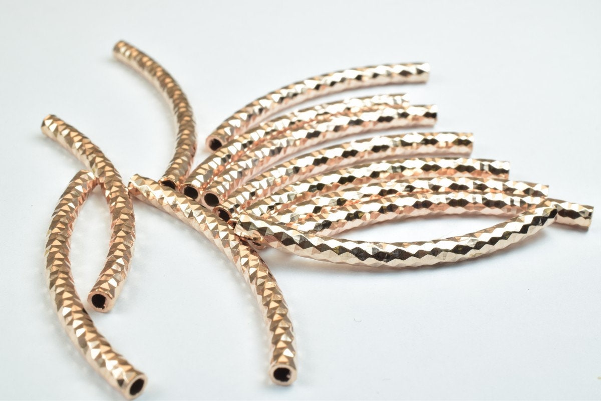 12 PCs Curve Tube Jewelry Finding Beads  3x40mm/3x45mm/3x50mm Diamond Cut Gold/Silver/ RoseGold For Jewelry Making jewelry...