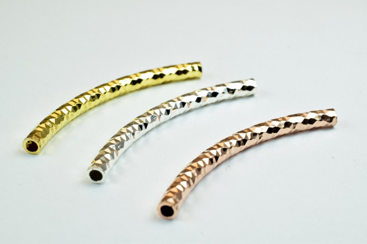 12 PCs Curve Tube Jewelry Finding Beads  3x40mm/3x45mm/3x50mm Diamond Cut Gold/Silver/ RoseGold For Jewelry Making jewelry...