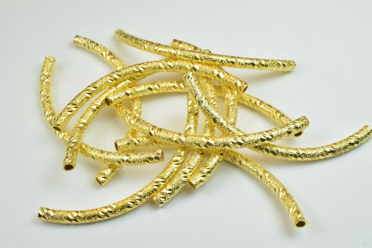 12 PCs Curve Tube Jewelry Finding Beads  3x40mm/3x45mm/3x50mm Diamond Cut Gold/Silver/ RoseGold For Jewelry Making jewelry...