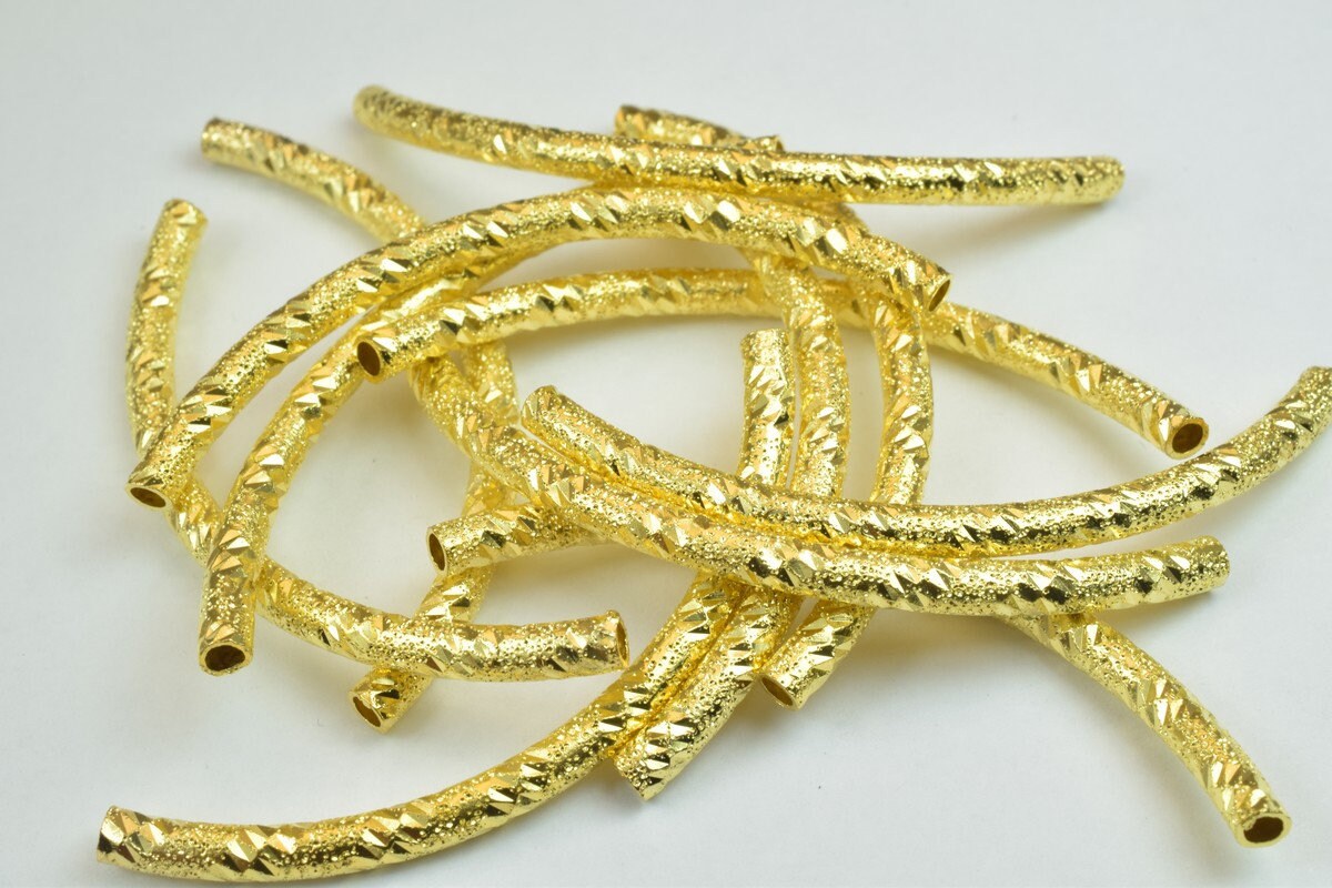 12 PCs Curve Tube Jewelry Finding Beads  3x40mm/3x45mm/3x50mm Diamond Cut Gold/Silver/ RoseGold For Jewelry Making jewelry...