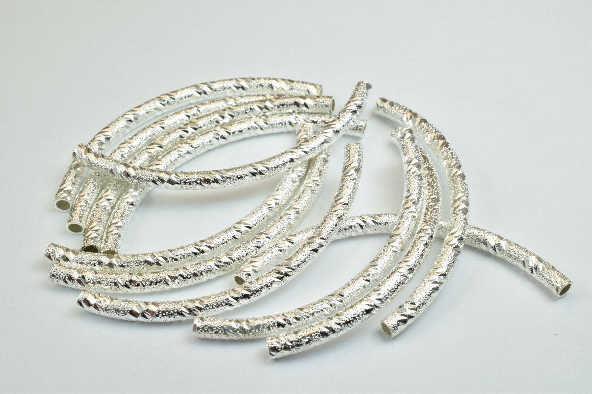 12 PCs Curve Tube Jewelry Finding Beads  3x40mm/3x45mm/3x50mm Diamond Cut Gold/Silver/ RoseGold For Jewelry Making jewelry...