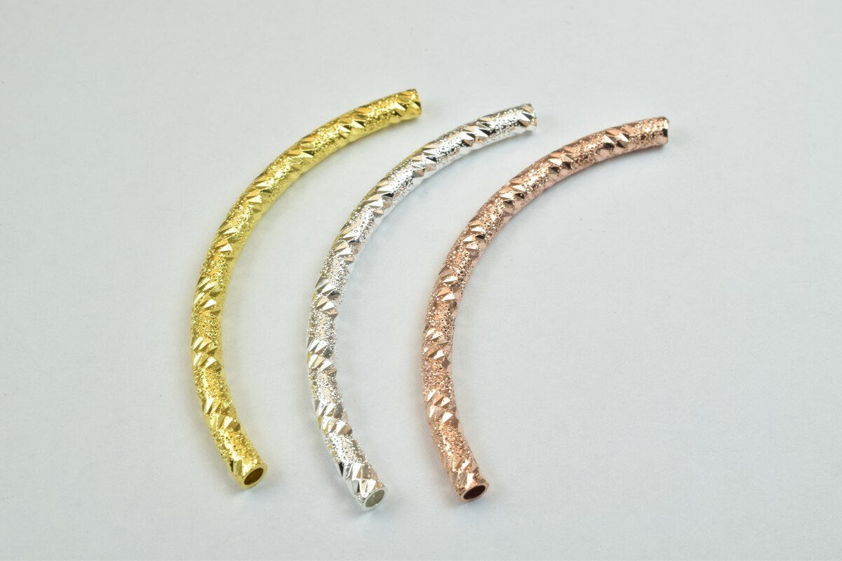 12 PCs Curve Tube Jewelry Finding Beads  3x40mm/3x45mm/3x50mm Diamond Cut Gold/Silver/ RoseGold For Jewelry Making jewelry...