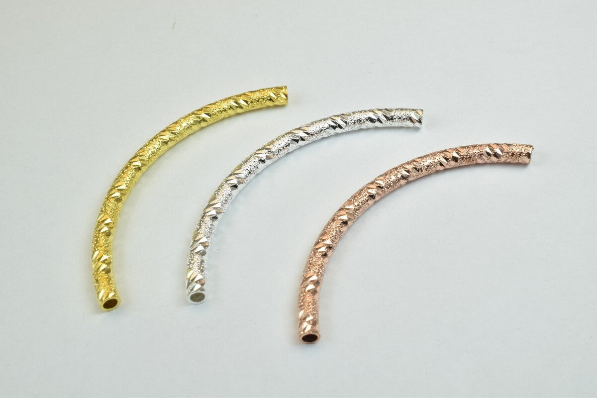 12 PCs Curve Tube Jewelry Finding Beads  3x40mm/3x45mm/3x50mm Diamond Cut Gold/Silver/ RoseGold For Jewelry Making jewelry...