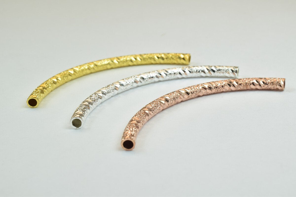 12 PCs Curve Tube Jewelry Finding Beads  3x40mm/3x45mm/3x50mm Diamond Cut Gold/Silver/ RoseGold For Jewelry Making jewelry...