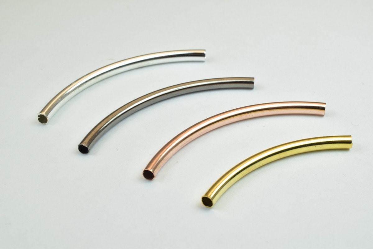 12 PCs Curve Tube Jewelry Finding Beads  3x40mm/3x45mm/3x50mm Plain Tube Gold/Silver/Gun Metal/ RoseGold For Jewelry Makin...