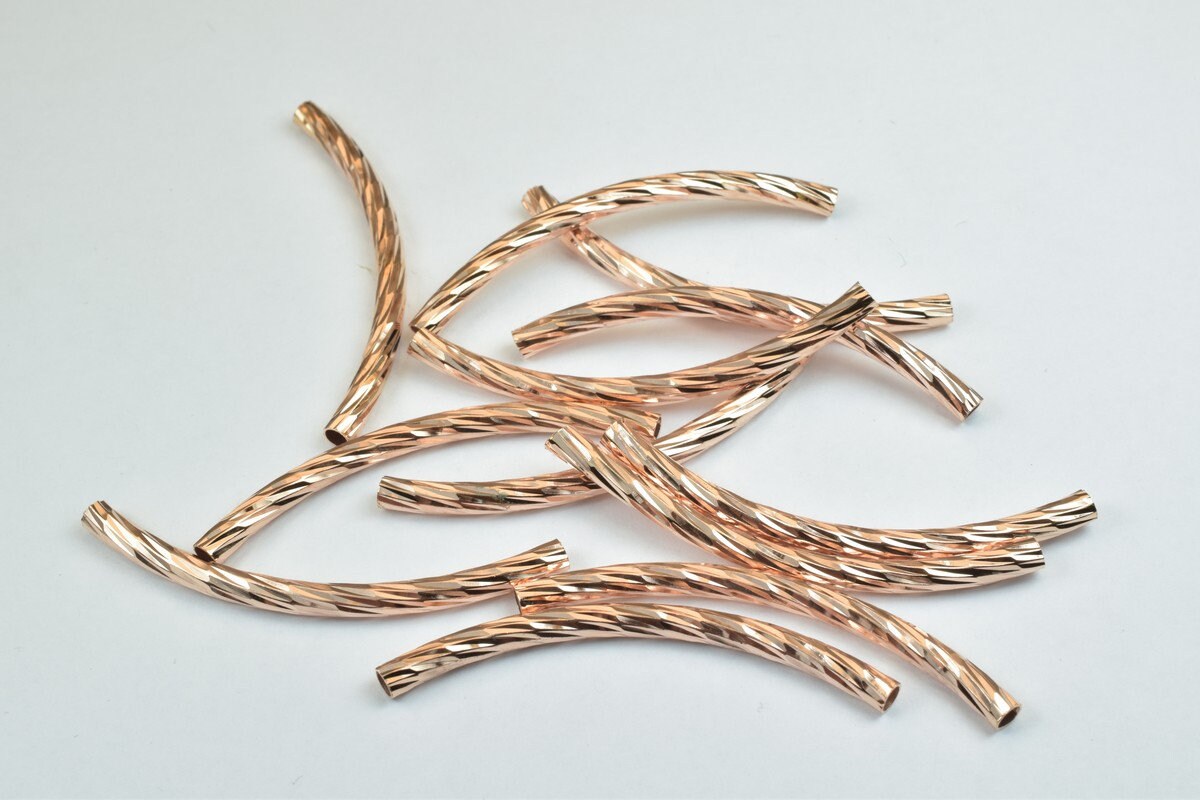 12 PCs Curve Tube Jewelry Finding Beads  3x40mm/3x45mm Diamond Cut Tube Gold/ RoseGold For Jewelry Making jewelry making s...