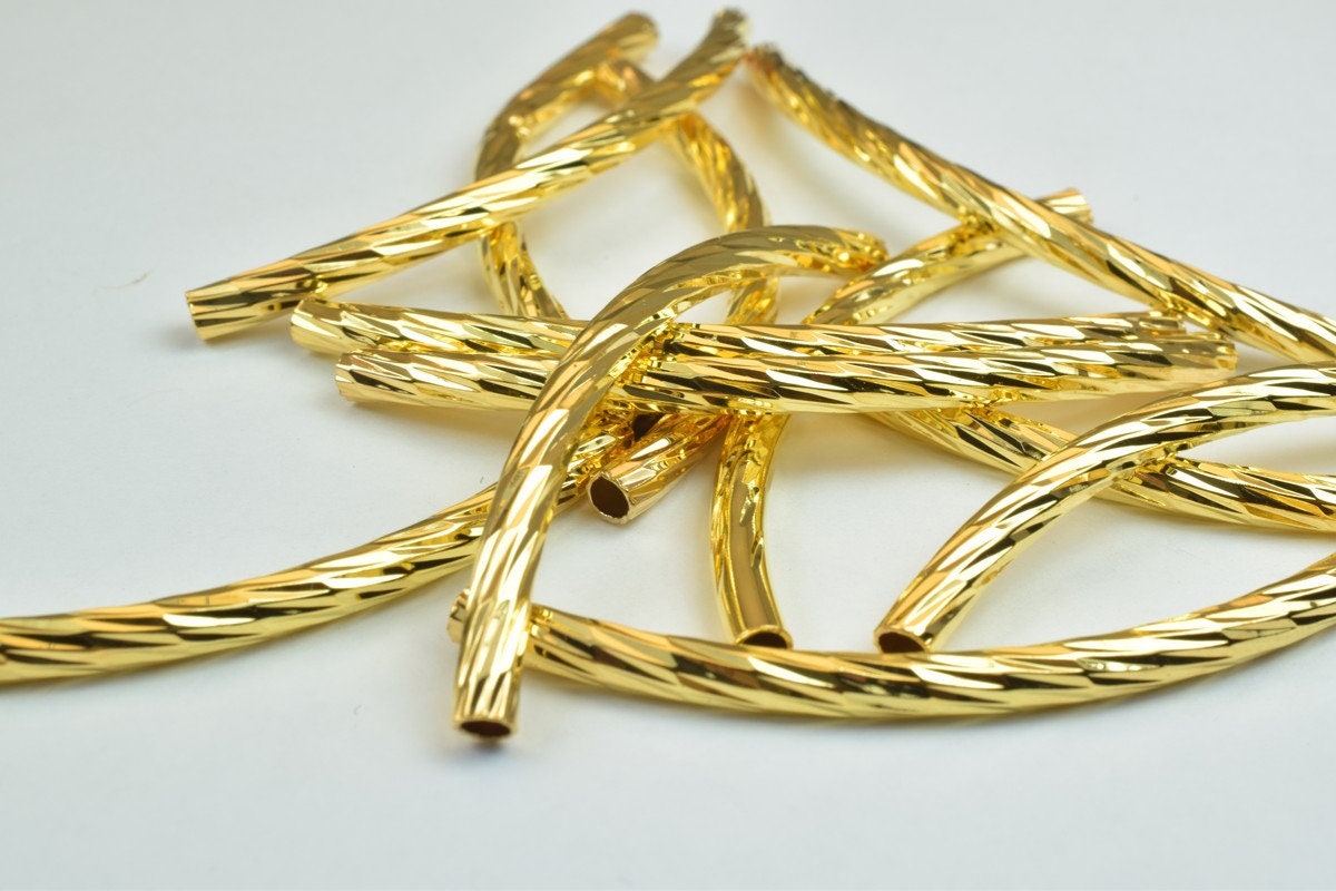 12 PCs Curve Tube Jewelry Finding Beads  3x40mm/3x45mm Diamond Cut Tube Gold/ RoseGold For Jewelry Making jewelry making s...