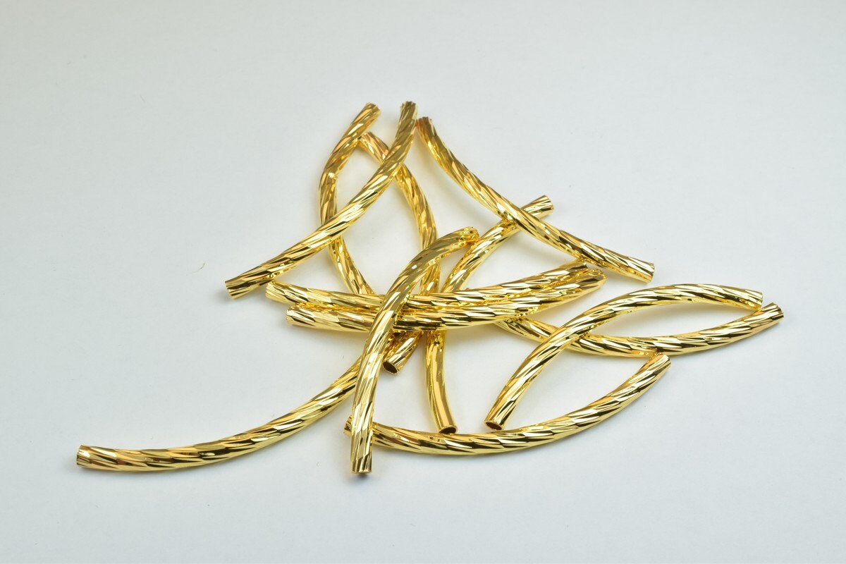 12 PCs Curve Tube Jewelry Finding Beads  3x40mm/3x45mm Diamond Cut Tube Gold/ RoseGold For Jewelry Making jewelry making s...